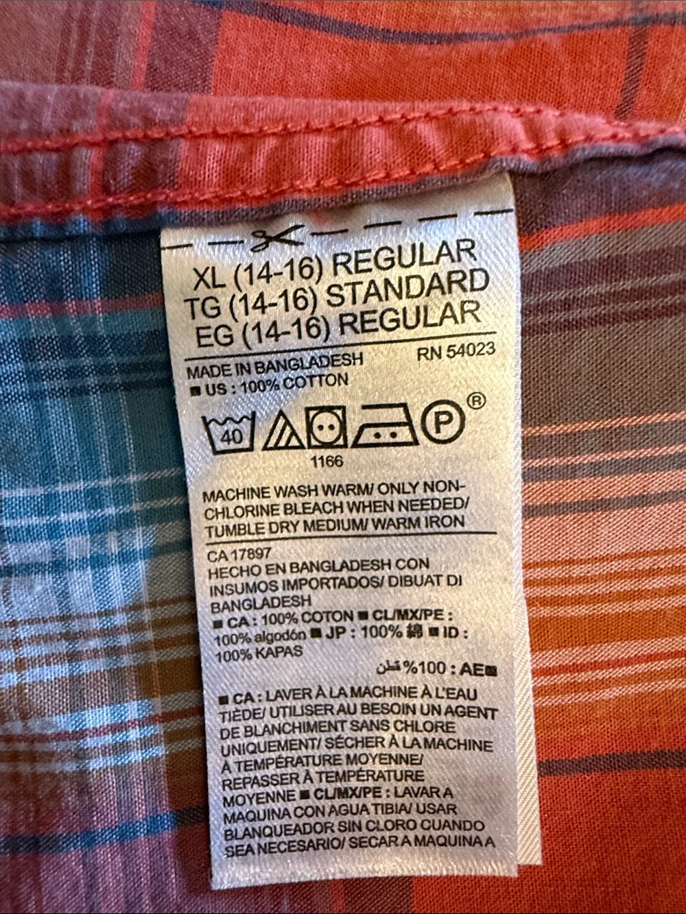 Old Navy Boys Red Plaid Button-Down Shirt with Blue Accents